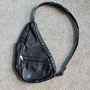 Black Leather Sling Crossbody Bag - Men